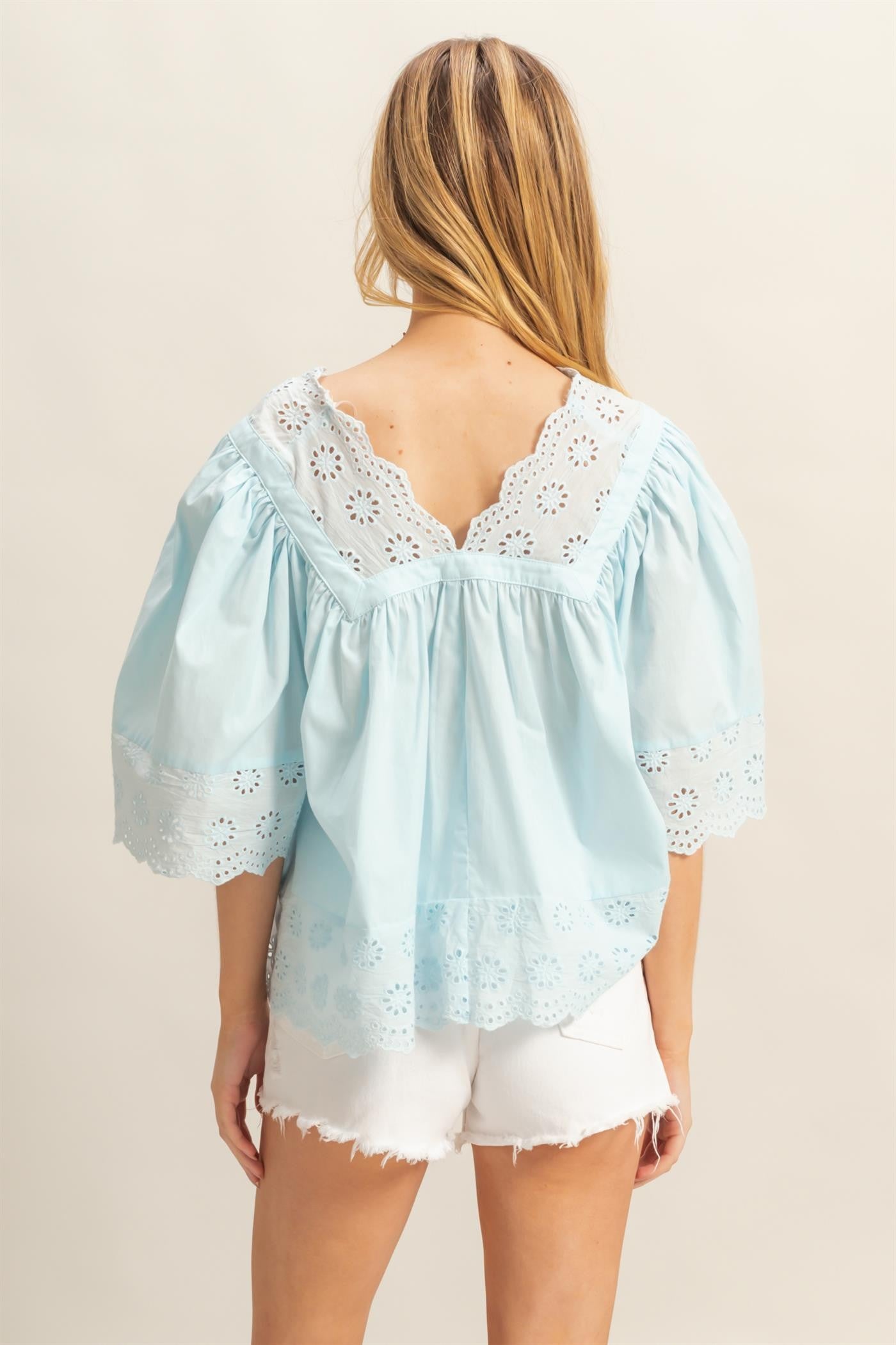 Light Blue Cotton Eyelet Top