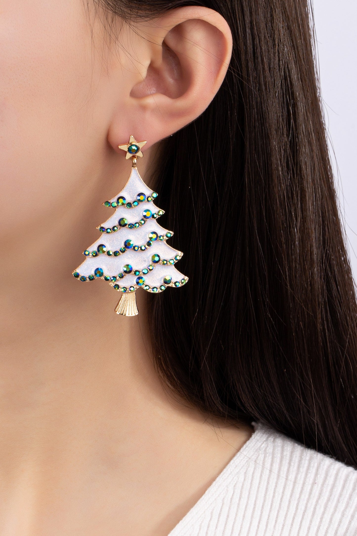 White Christmas Tree Earring