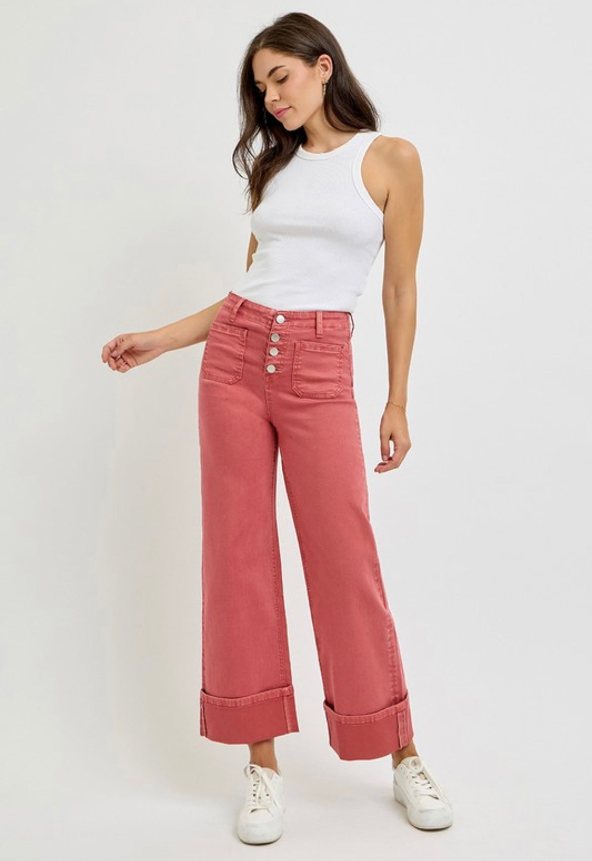 Risen Red Brick Front Pocket Cuff Denim