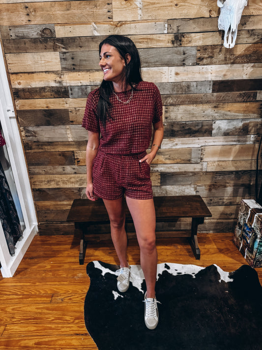 Maroon Tweed Top