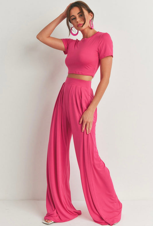 Conjunto de pantalón rosa intenso de 2 piezas