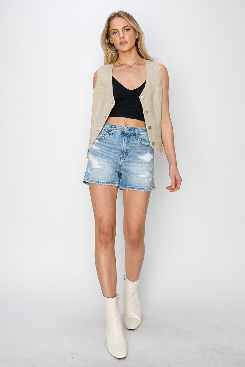 Risen Light Wash High Rise Shorts