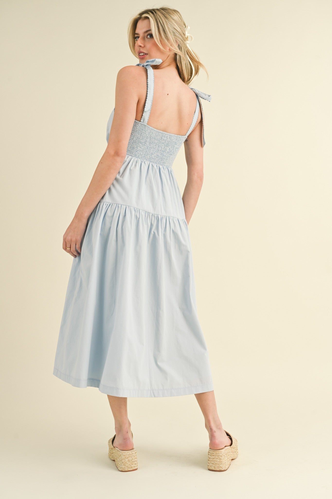 Light Blue Bow Midi Dress