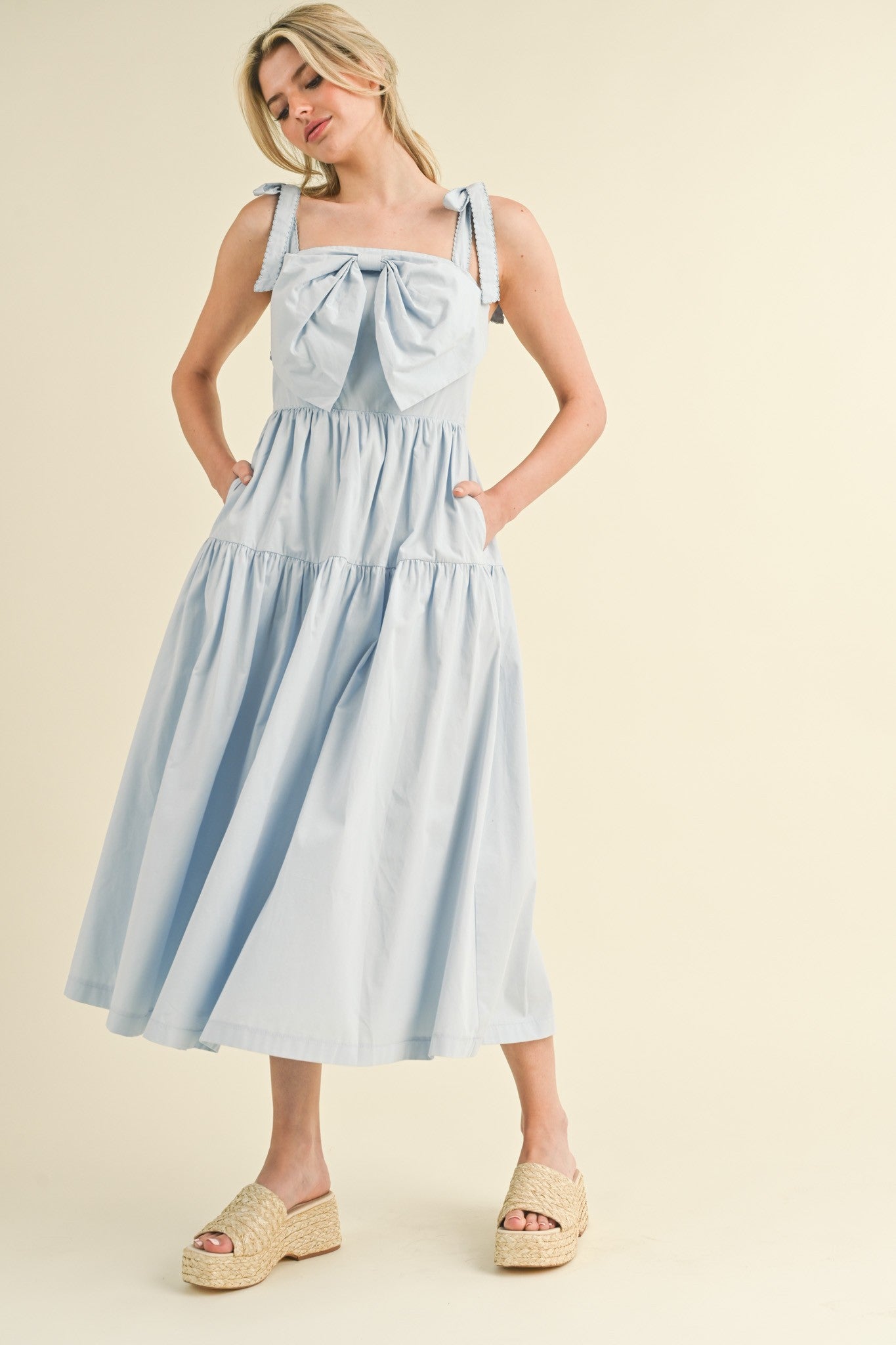 Light Blue Bow Midi Dress