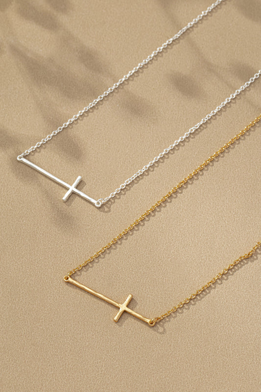 Hammered Sideways Cross Necklace