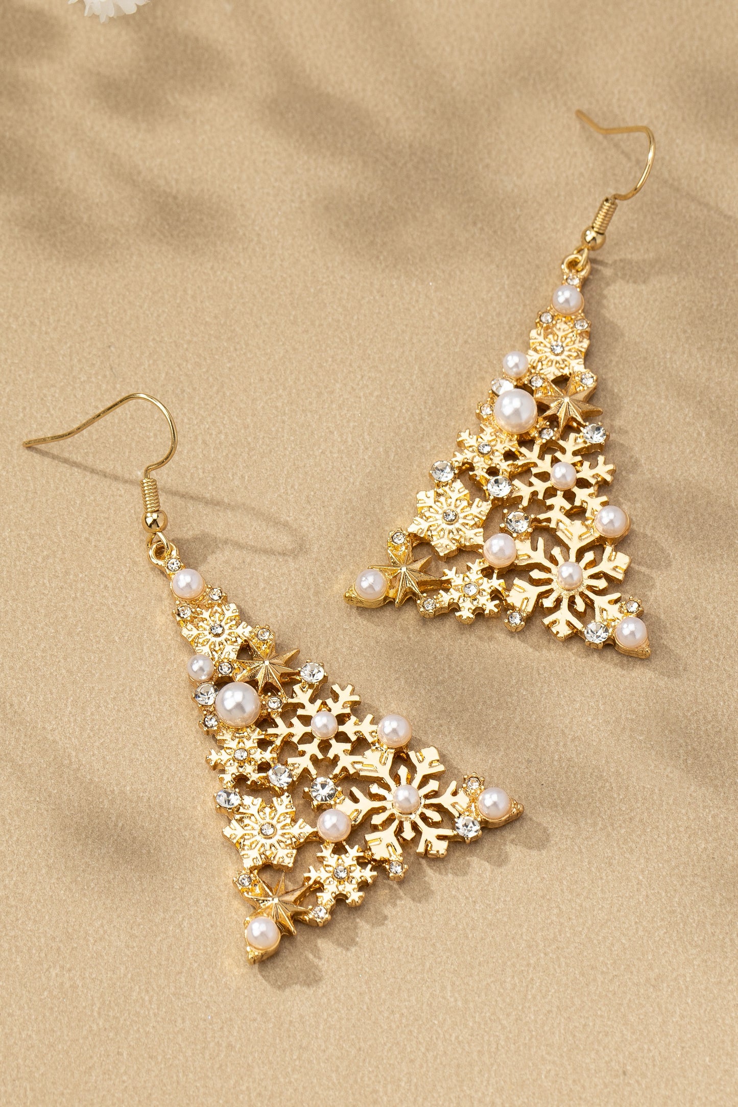 Gold Snowflake Christmas Tree Earrings