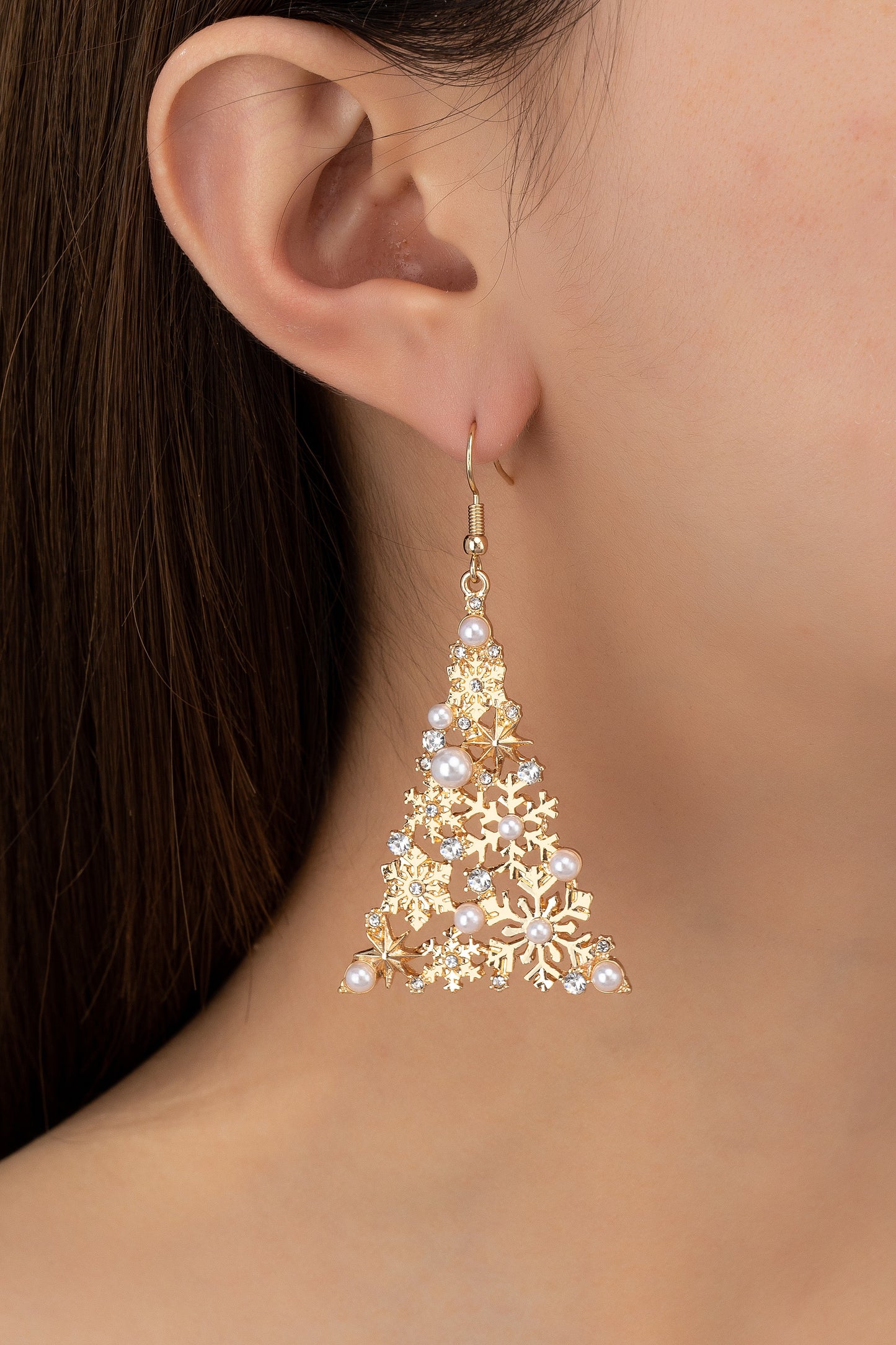 Gold Snowflake Christmas Tree Earrings