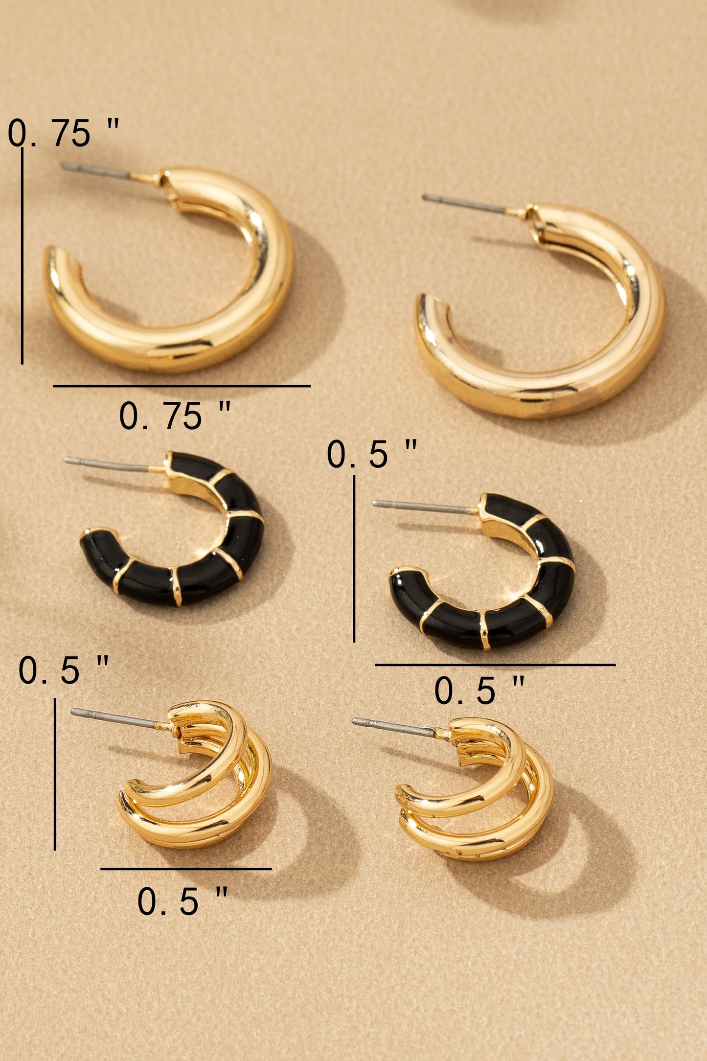 Gold Black Earring Set