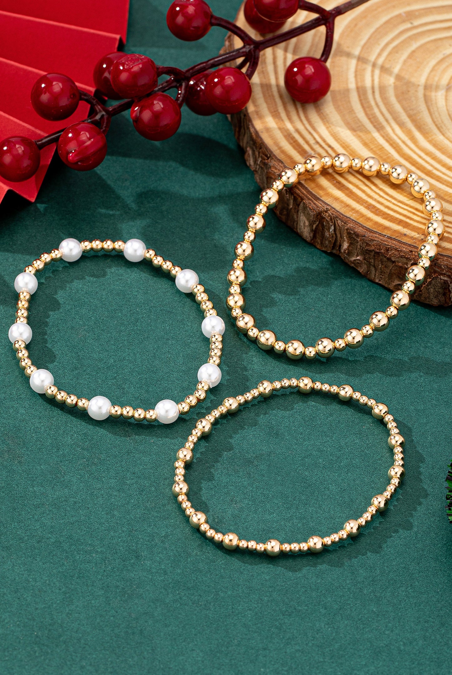 3 Bead Pearl Bracelet Set