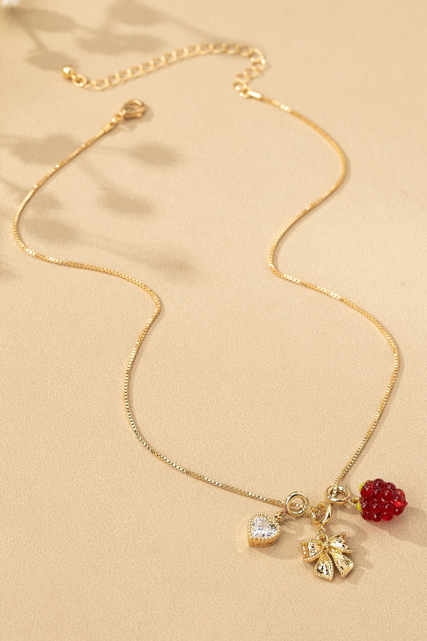 Heart Bow Berry Charm Necklace