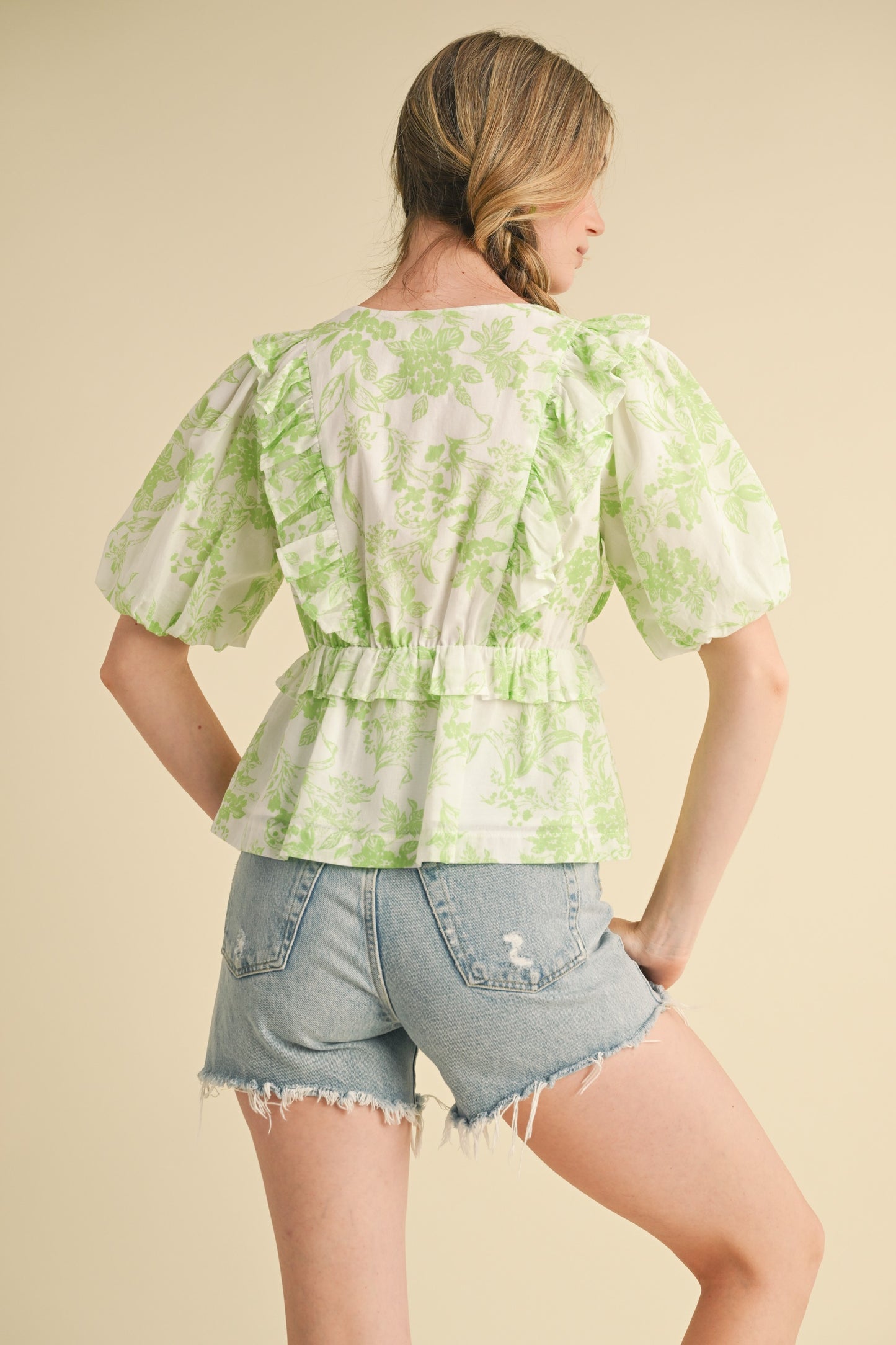 Lime Floral Ruffle Top