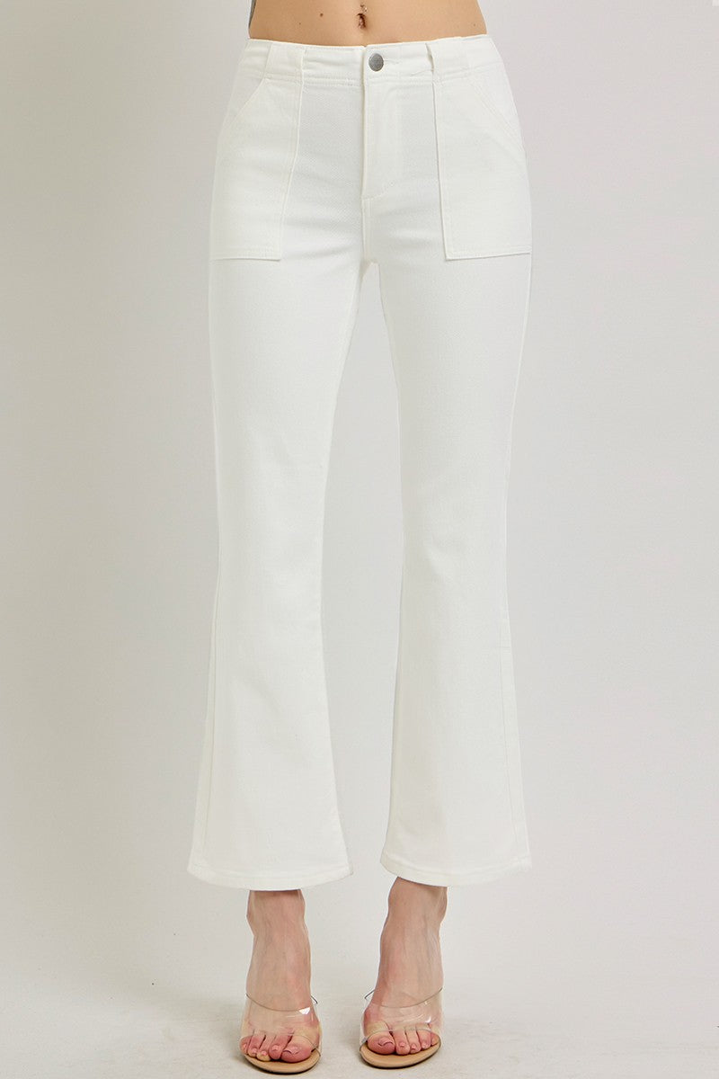 Risen White Ankle Flare Denim