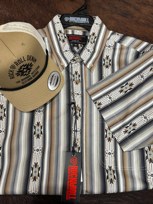 Aztec Striped Short Sleeve Button Down