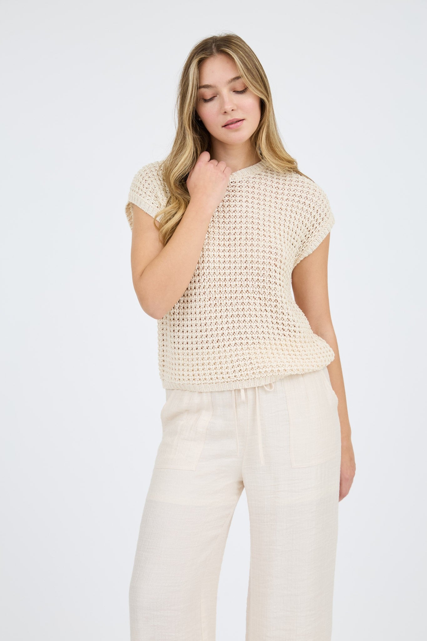 Oatmeal Knit Short Sleeve Top