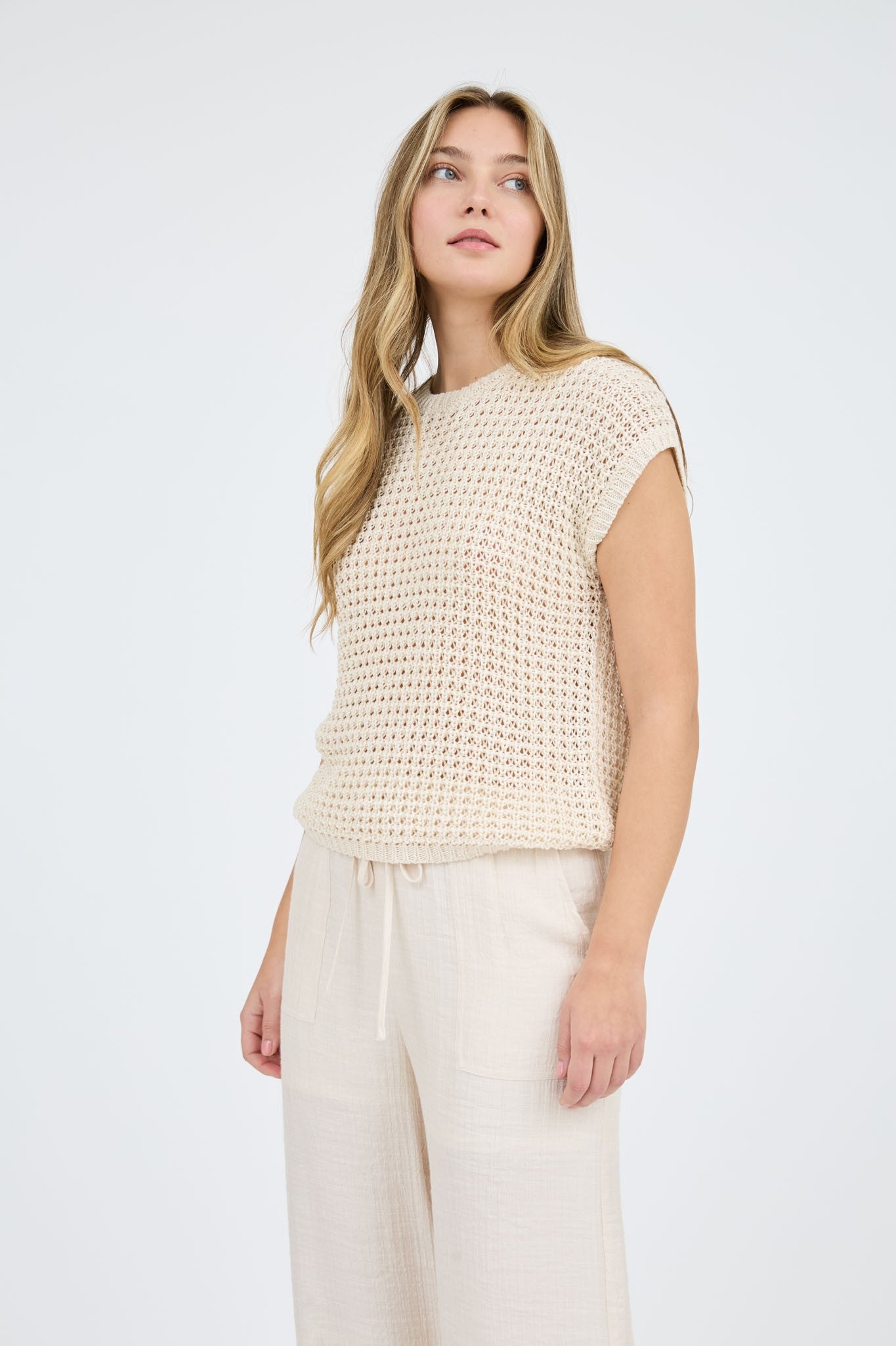 Oatmeal Knit Short Sleeve Top