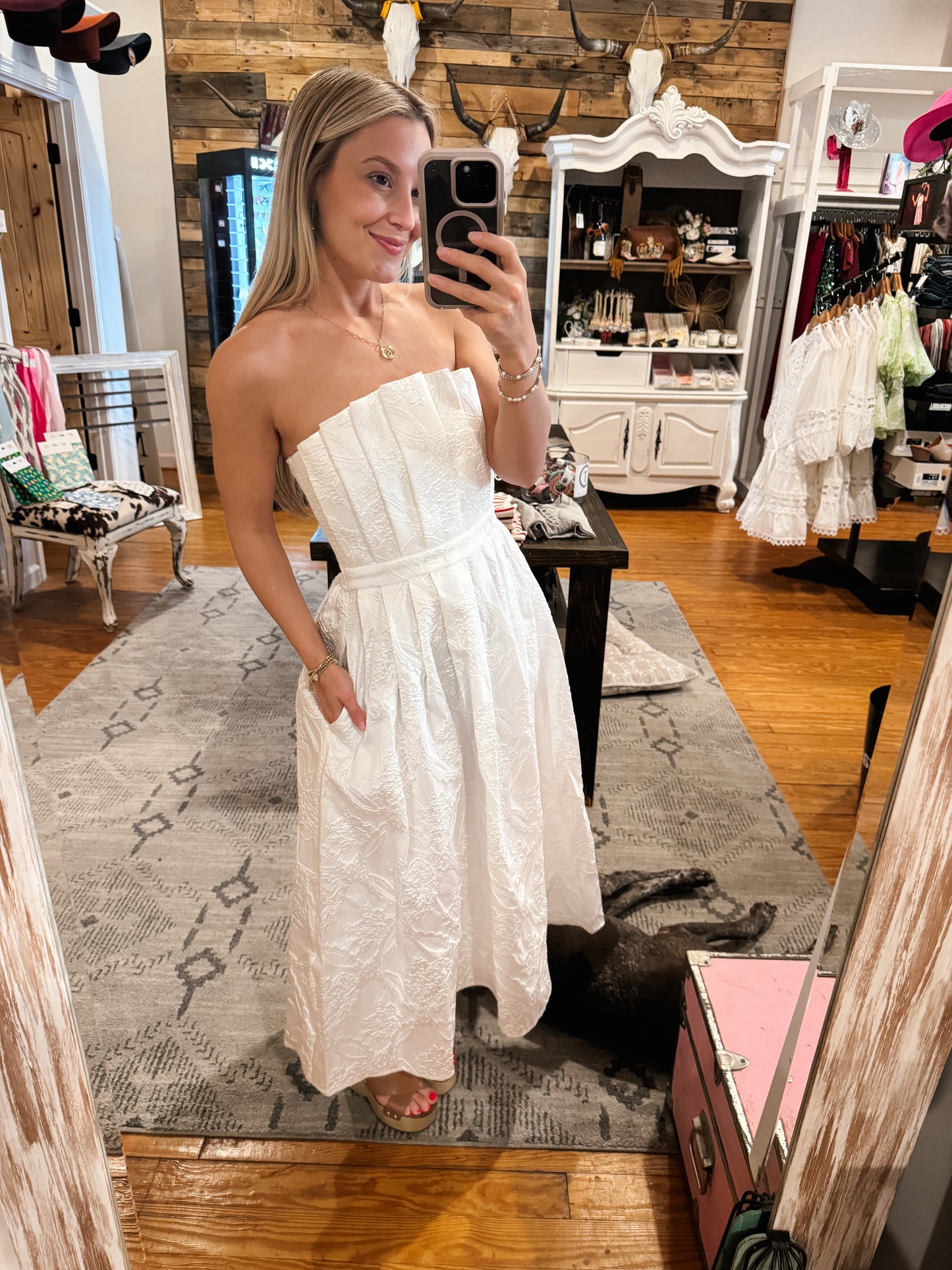 White Embossed Midi Dress