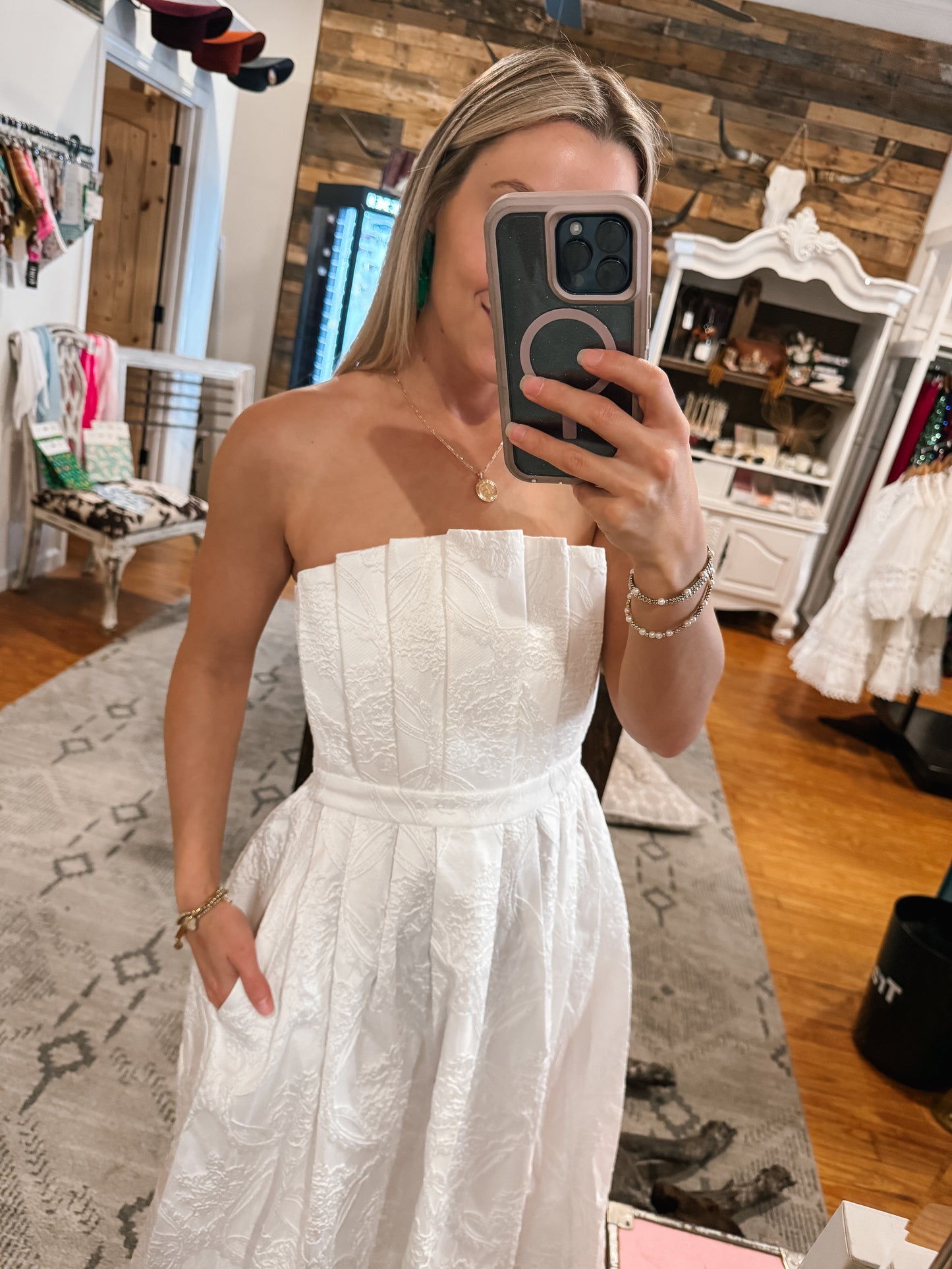 White Embossed Midi Dress