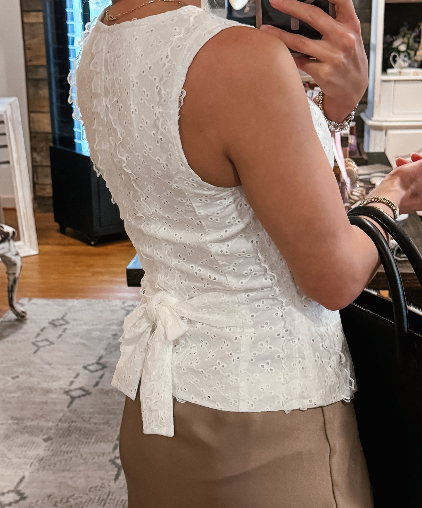 White Eyelet Sleeveless Blouse