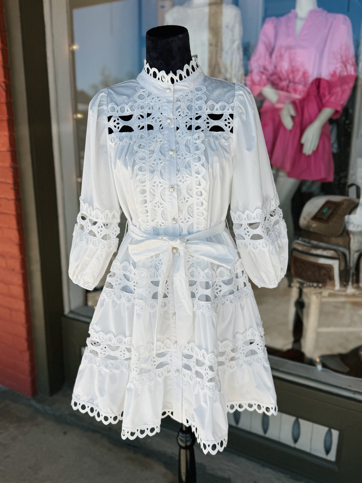 White High Neck Lace Cut Out Dress