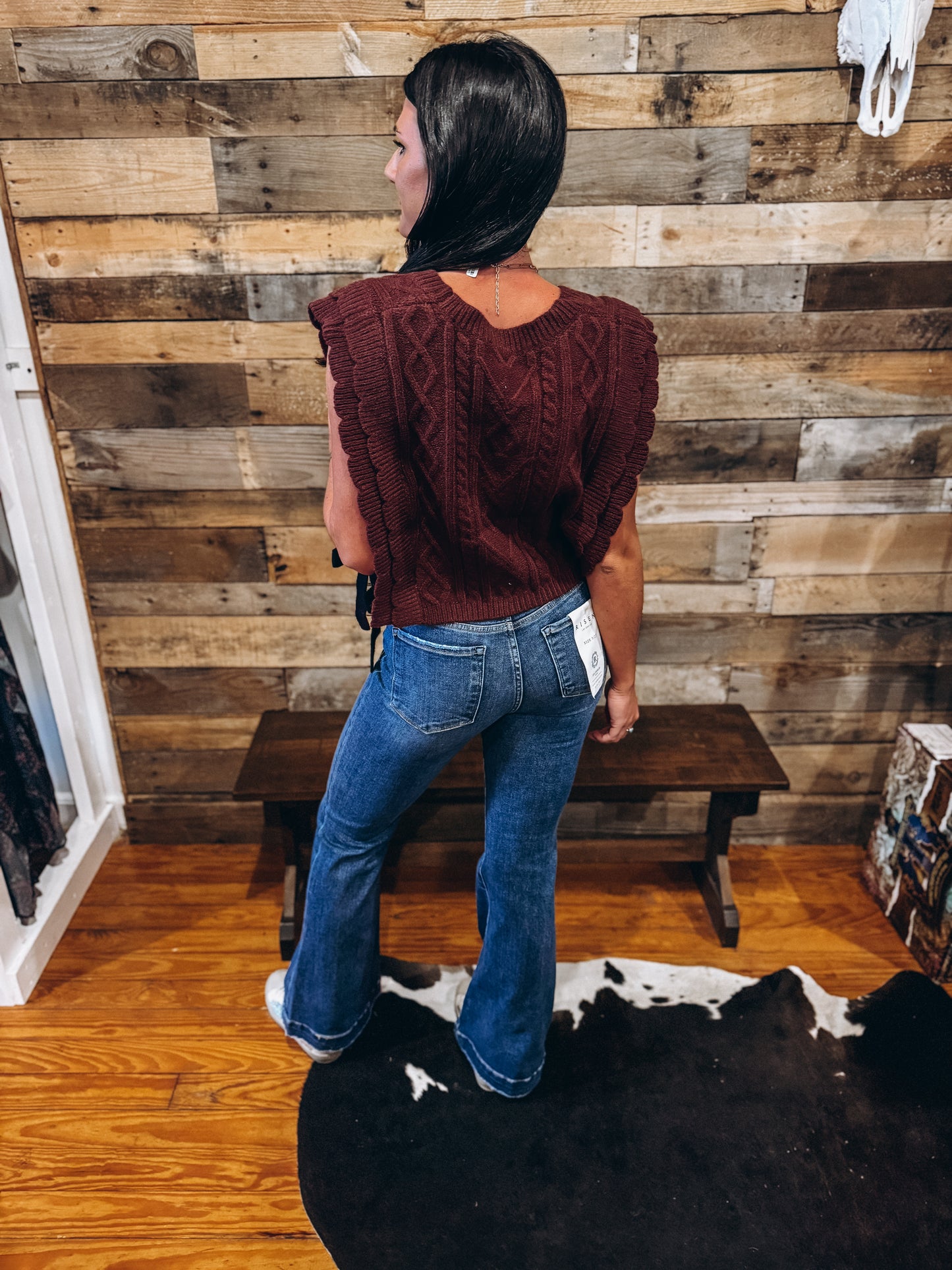 Burgundy Knit Side Bow Top