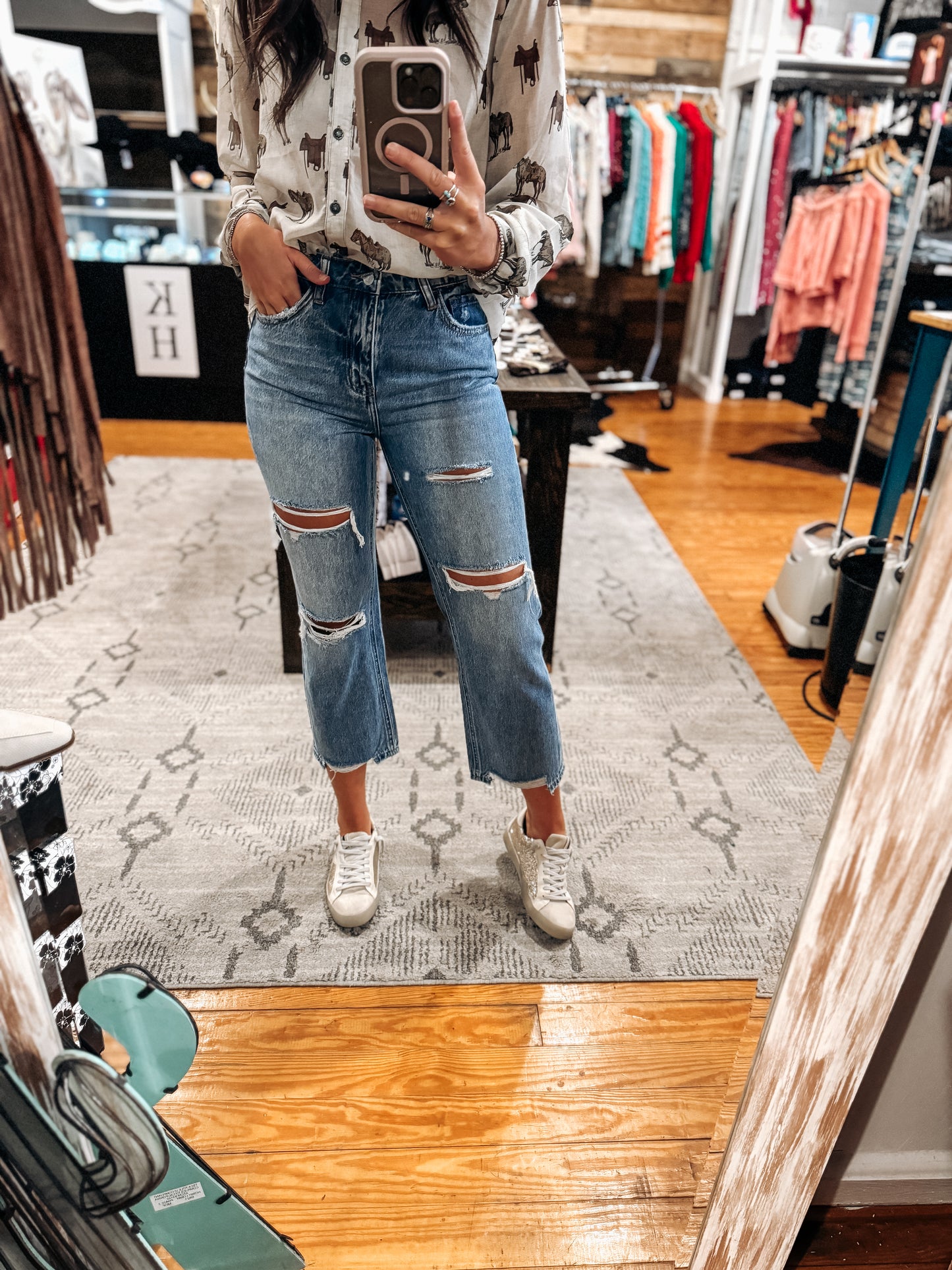 Vervet Distressed Straight Crop Denim