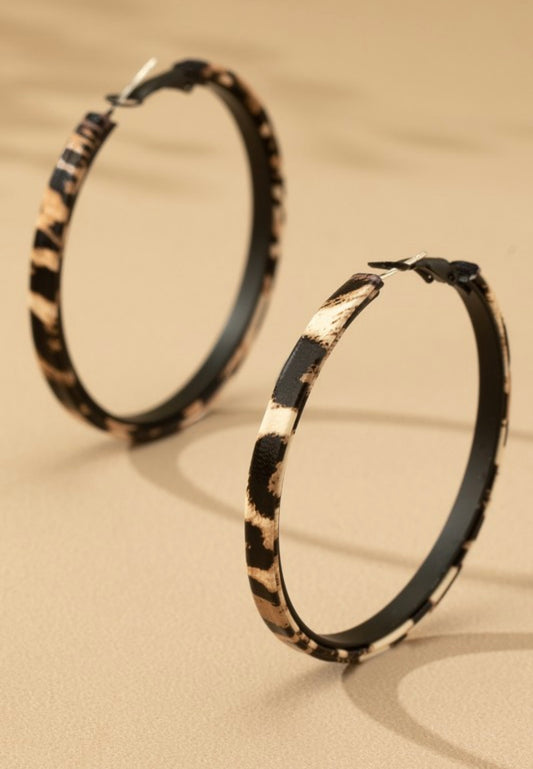 Leather Leopard Hoops