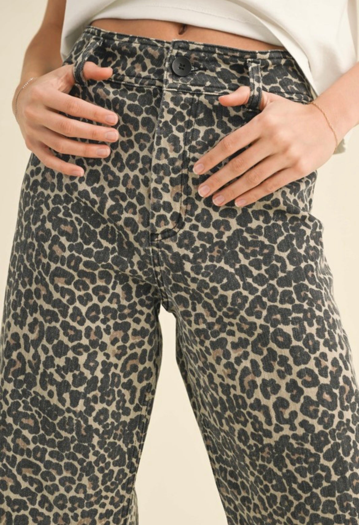 Leopard Print Wide Leg Denim