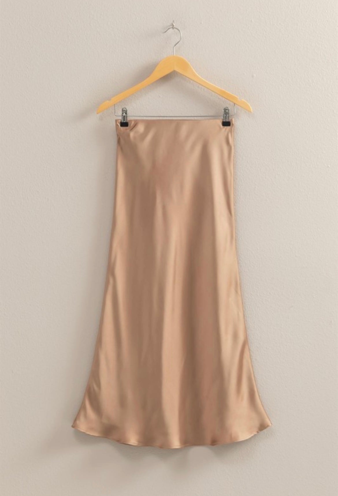 Taupe Satin Midi Skirt