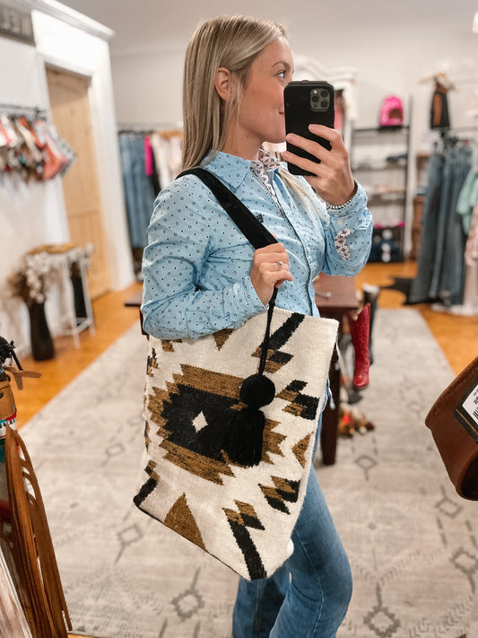 Black Cream Brown Aztec Tote