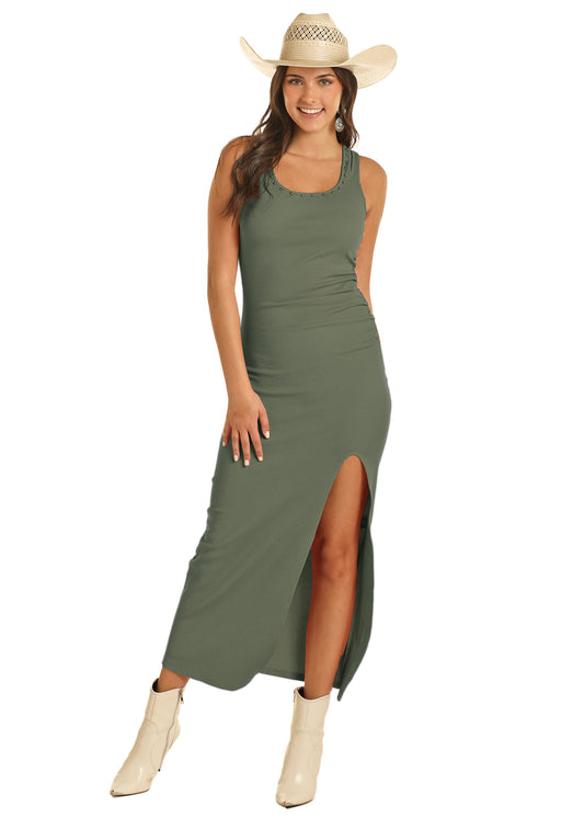 Pine Ribbed Knit Maxi Dress