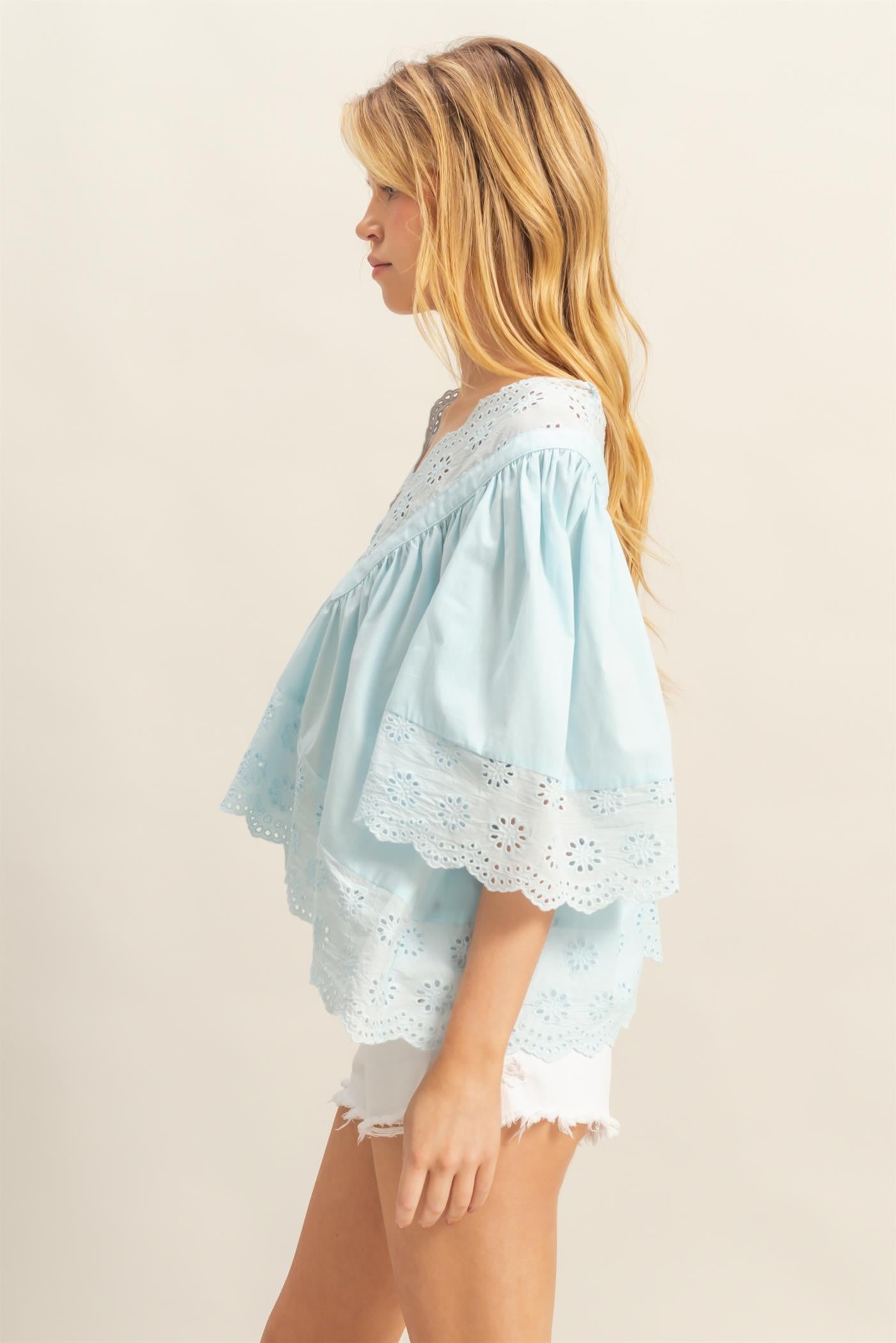 Light Blue Cotton Eyelet Top