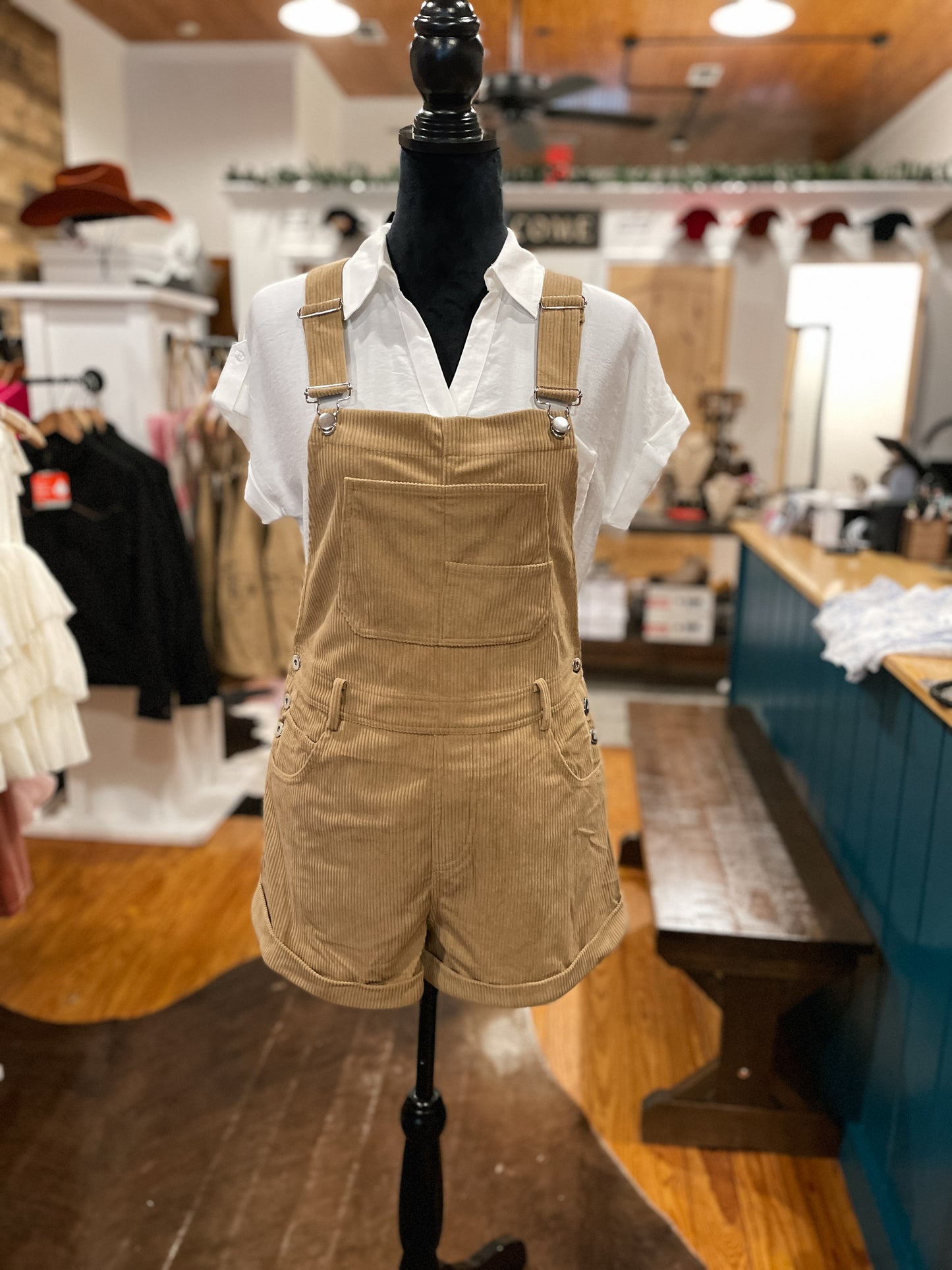 Taupe Corduroy Short Overalls