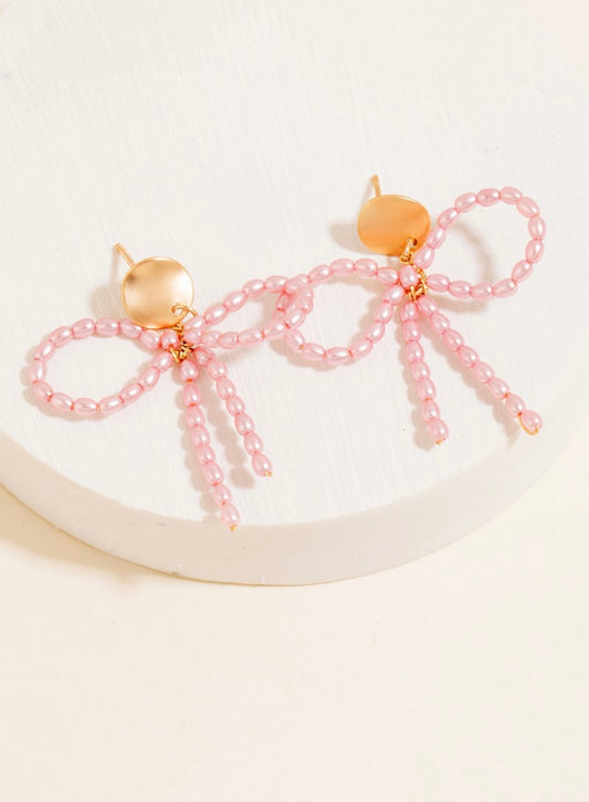 Pink Mini Pearl Bow Earring