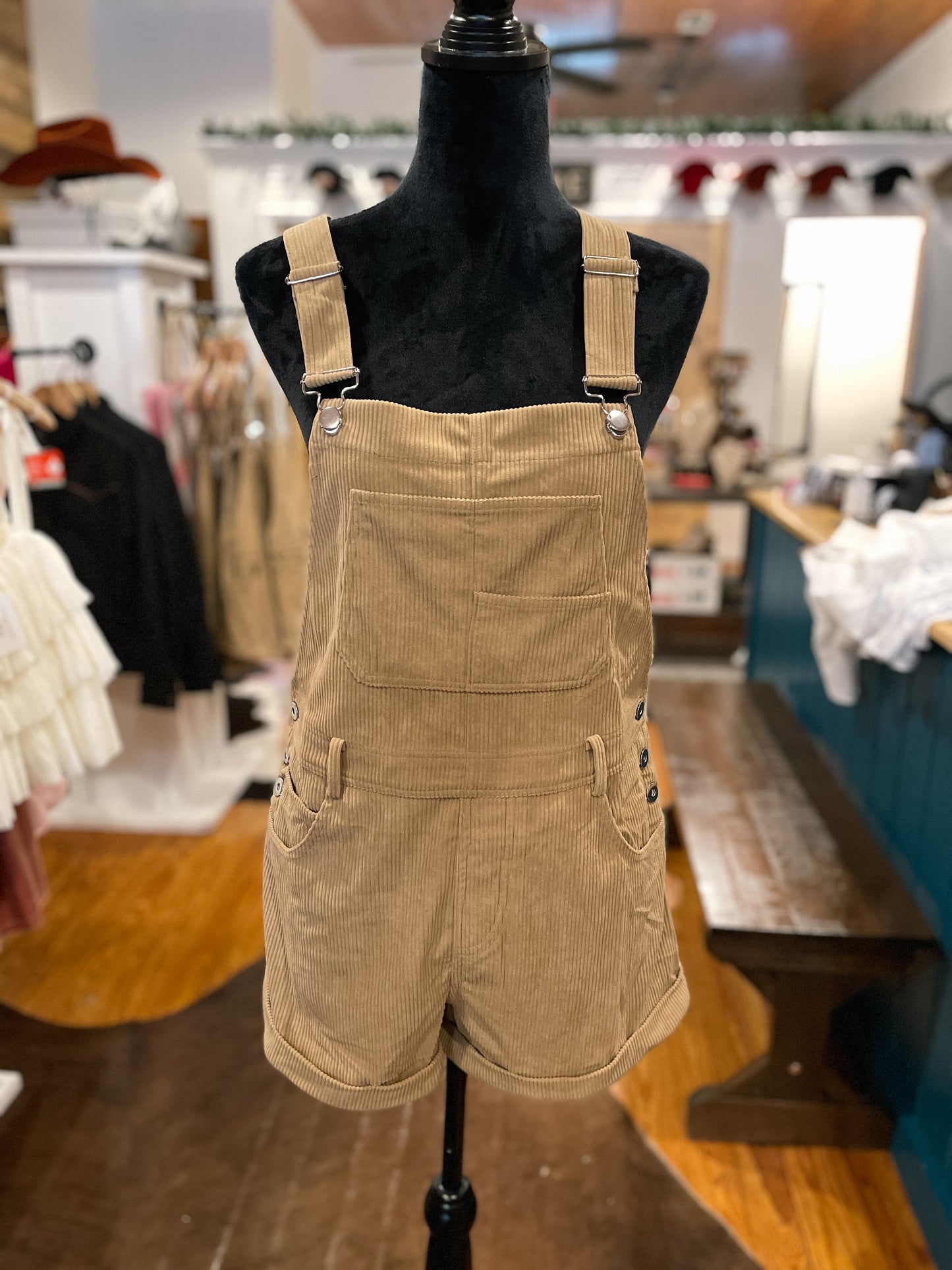 Taupe Corduroy Short Overalls