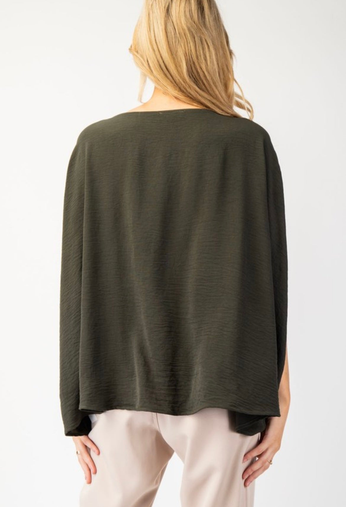 Olive Sleeveless Bat Wing Top