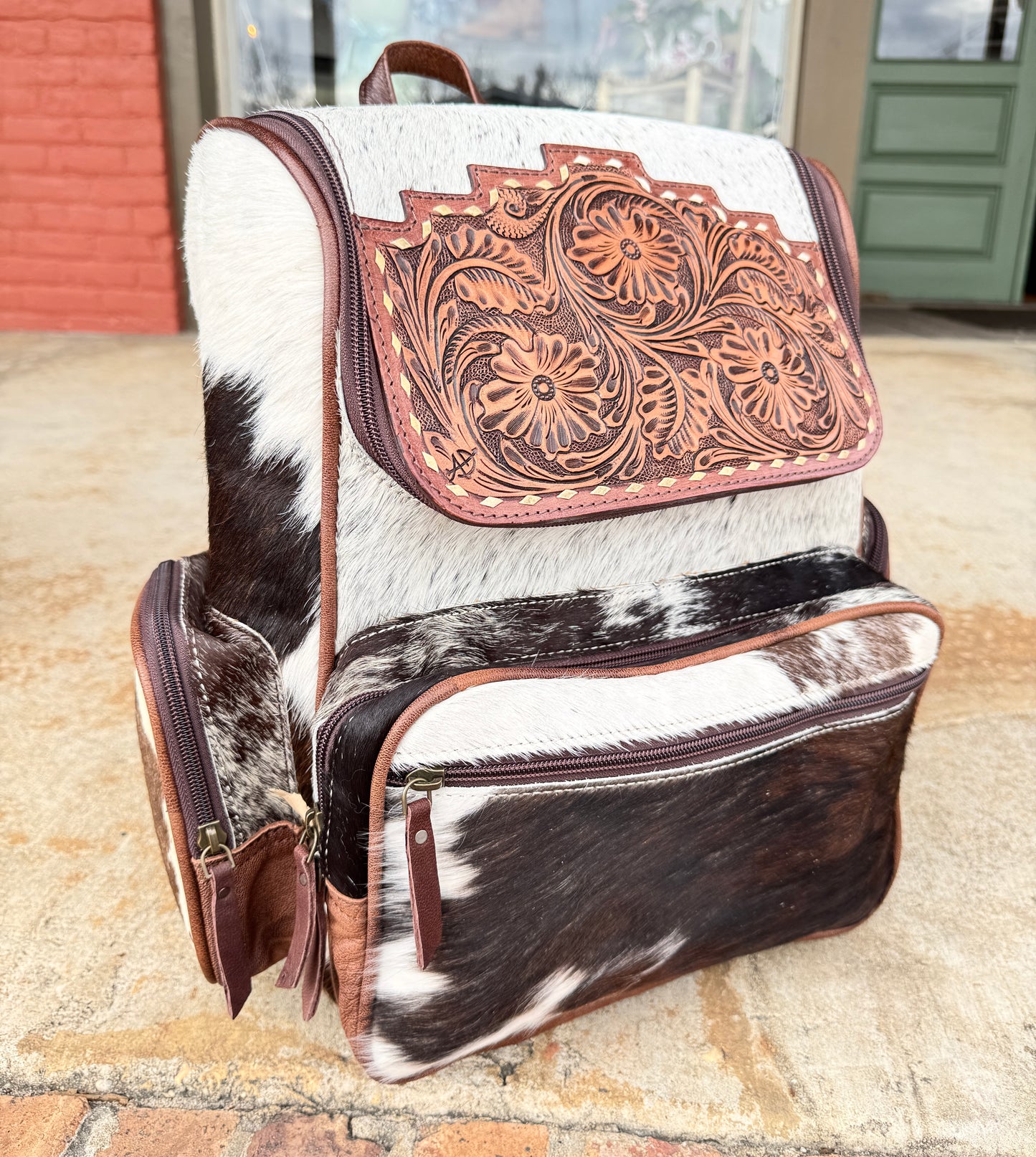 Tooled Leather Cowhide Backpack