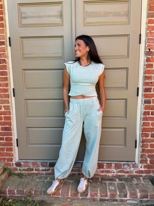 Topaz Green Washed Fitted Top