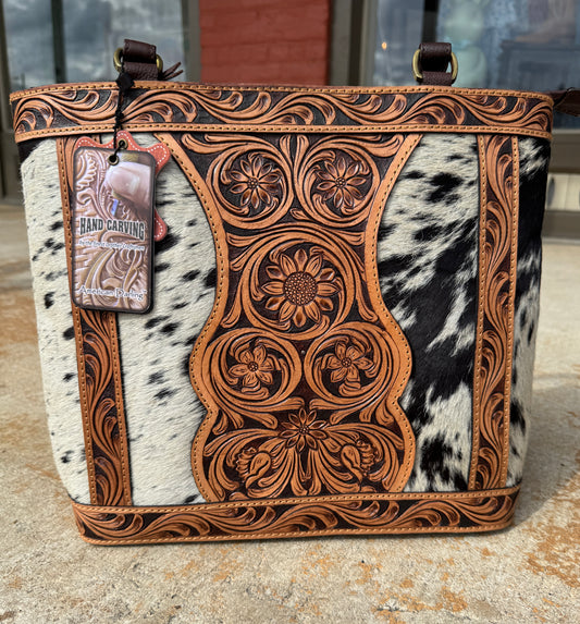 Tooled Leather & Cowhide Tote Carry Conceal