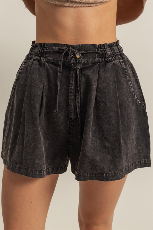 Washed Black Drawstring Shorts