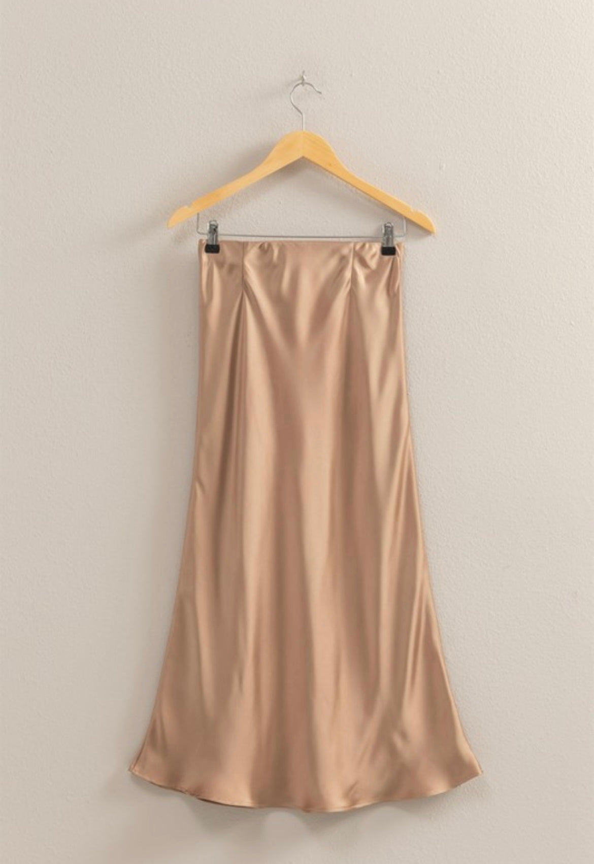 Taupe Satin Midi Skirt