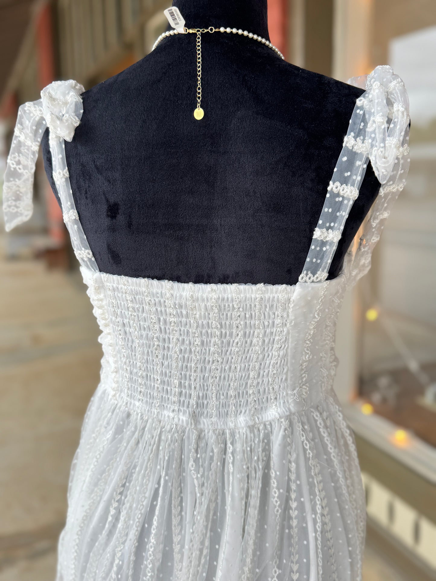 Ivory Dot Bow Tying Dress