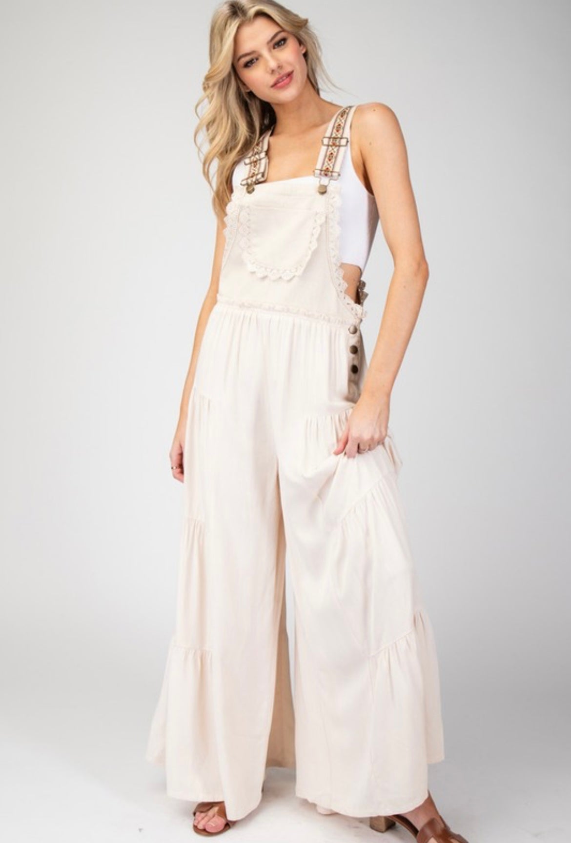 Oatmeal Tiered Overalls