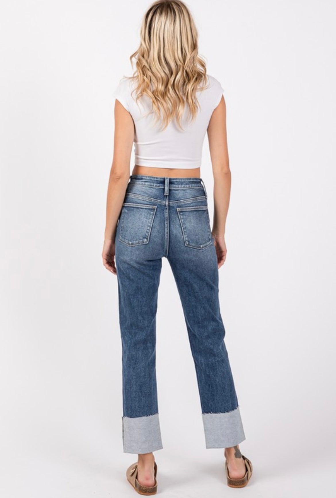 High Rise Wide Cuff Stretch Denim