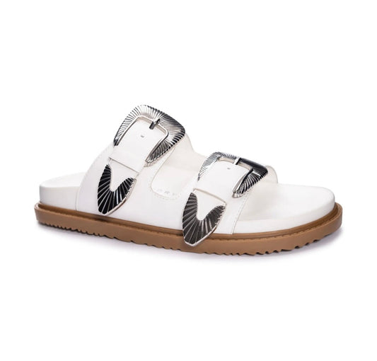 Laredo White Western Buckle Sandal