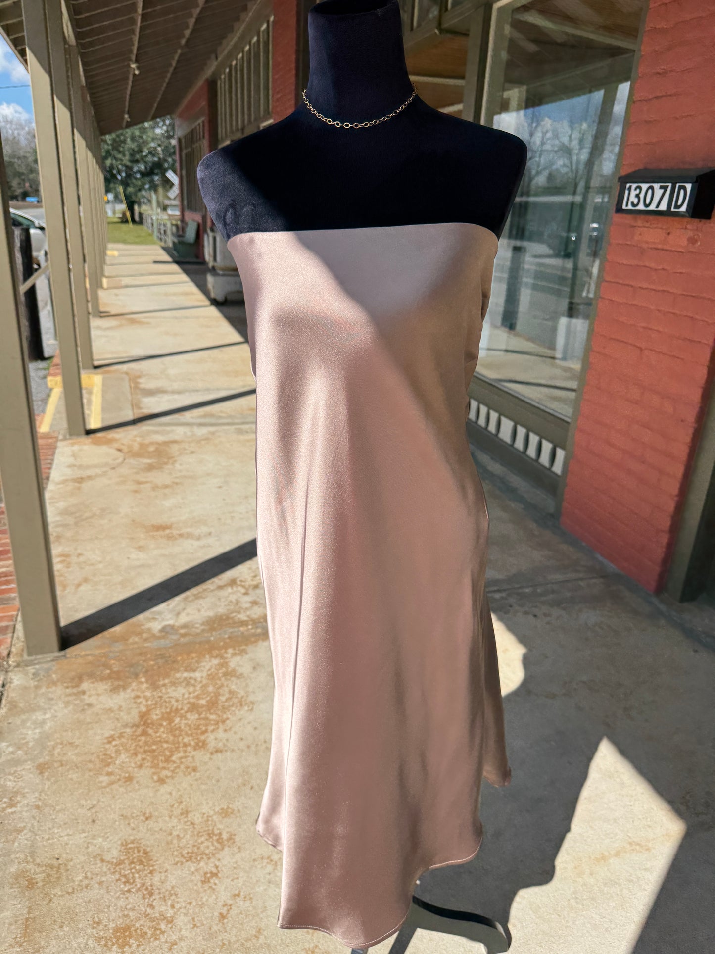 Taupe Satin Midi Skirt