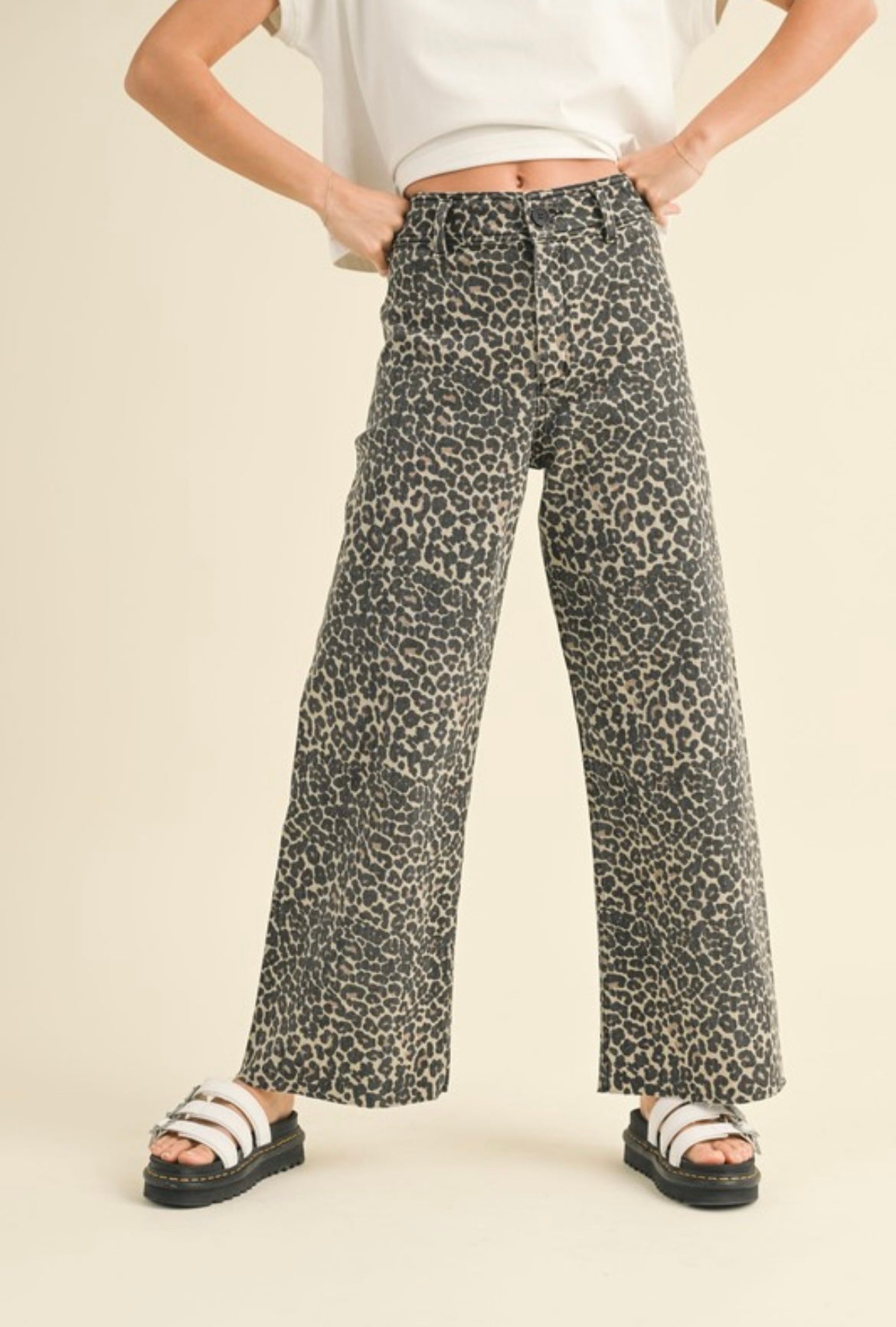 Leopard Print Wide Leg Denim