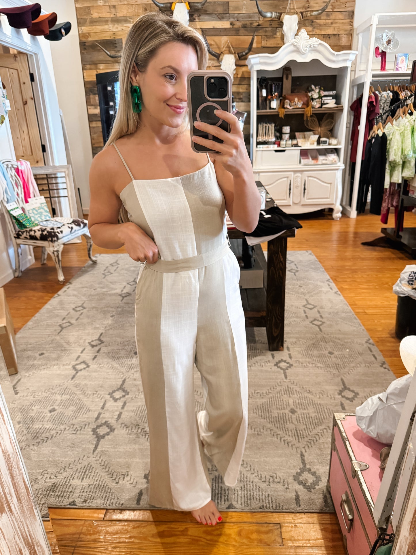 Taupe & White Crop Flare Jumpsuit