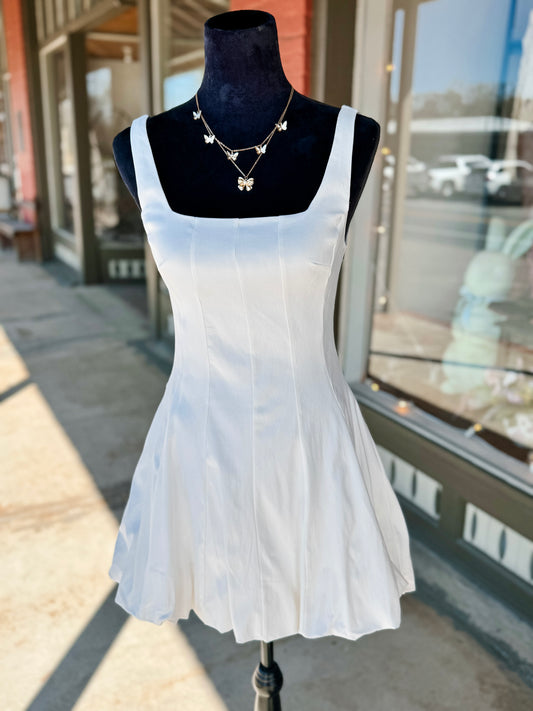 White Square Neck Dress