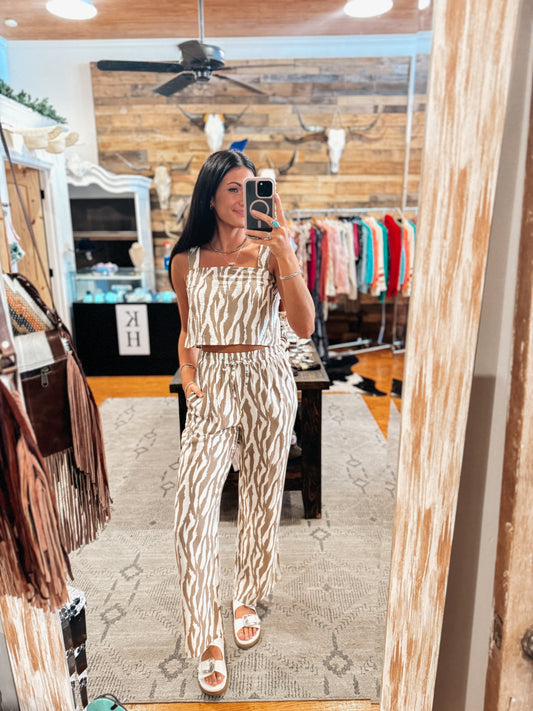 Mocha Zebra Flowy Wide Leg Pants