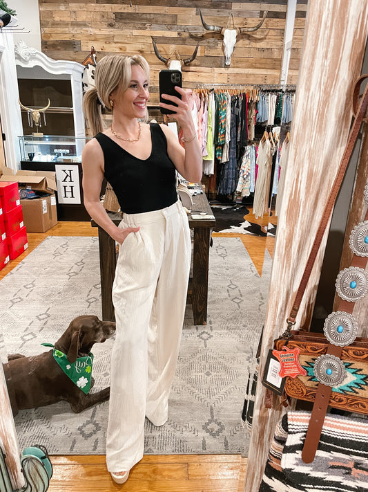 Cream High Waist Trouser